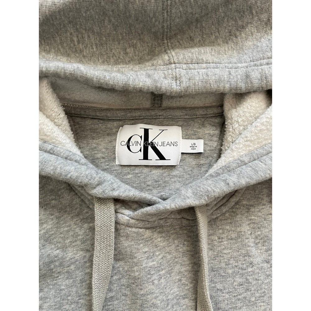 Calvin Klein Jeans Mens Logo Tape Hoodie Gray Fleece Sweatshirt Large - Picture 2 of 7